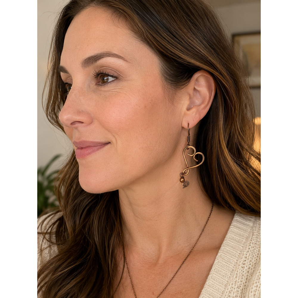 Rocky Mountain Leaf Co Copper Heart Earrings Handmade Colorado Aspen USA